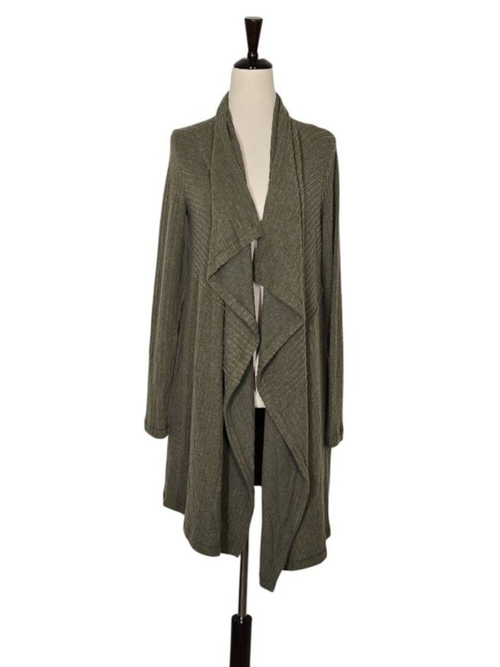 H by Bordeaux Waterfall Cardigan XS Olive Green Ribbed Longline NWT